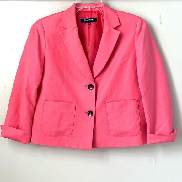 Evan Picone Ramie Blend Salmon Pink Blazer Office Pant Set Jacket-6P/Pant-8P - Picture 3 of 14